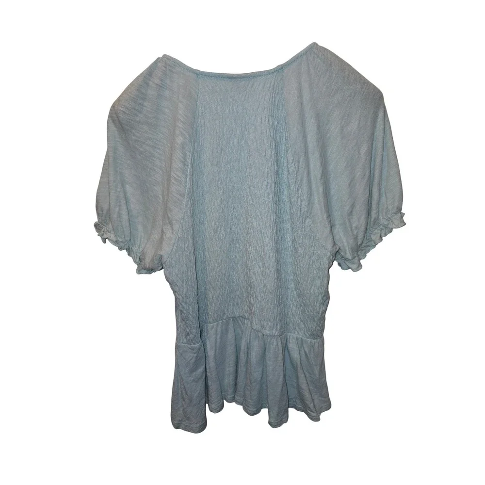 Torrid Light seafoam Smocked Babydoll Peplum Top Puff Sleeve V-Neck Size 0 L XL - Picture 3 of 5